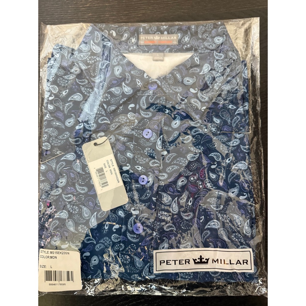Peter Millar Summer Comfort Mens Large Blue Paisley Polo Shirt MS15EK23SN NEW